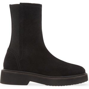 $550 Aquatalia Hensley Suede Water Resistant Bootie BLACK CHUNKY 8 (PA12)